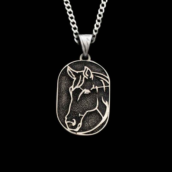 The Equine Custom Pendant is a clean, simple design with a matte finish and German Silver detailing.  1""x1.50"" Customize it today!